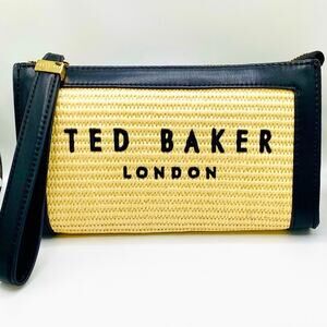 Ted Baker Black and Cream Woven Wristlet Clutch with Detachable Strap leather